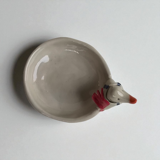 Goose with blue striped scarf jewelry tray