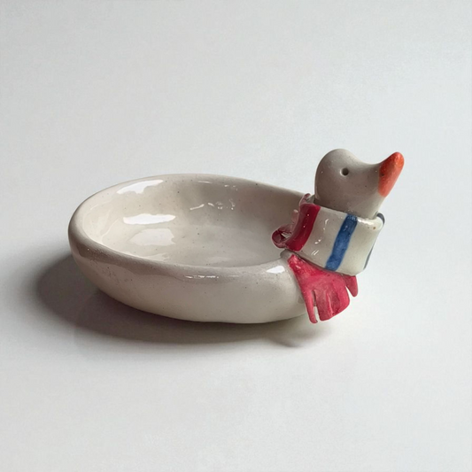 Goose with blue striped scarf jewelry tray
